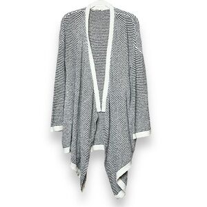 Eileen Fisher 100% Cotton Open Front Cardigan sweater black white waterfall